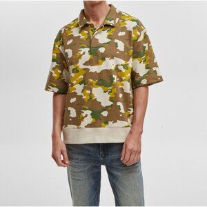 Mode of One Mens Relaxed Fit French Terry Polo Shirt Army Brown Size L NWT